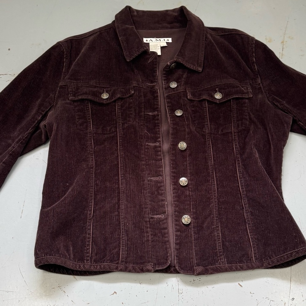 AMI Vintage Brown Corduroy Shirt Jacket Shacket Preppy Coat Blazer Large - Picture 9 of 9